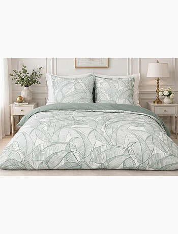 Parure de lit Feuillage Nature - Coton lin lavé - 240x220 / Blanc