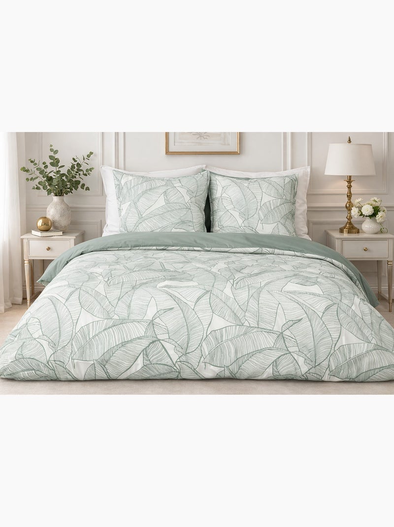 Parure de lit Feuillage Nature - Coton lin lavé - 240x220 / Blanc Blanc - Kiabi