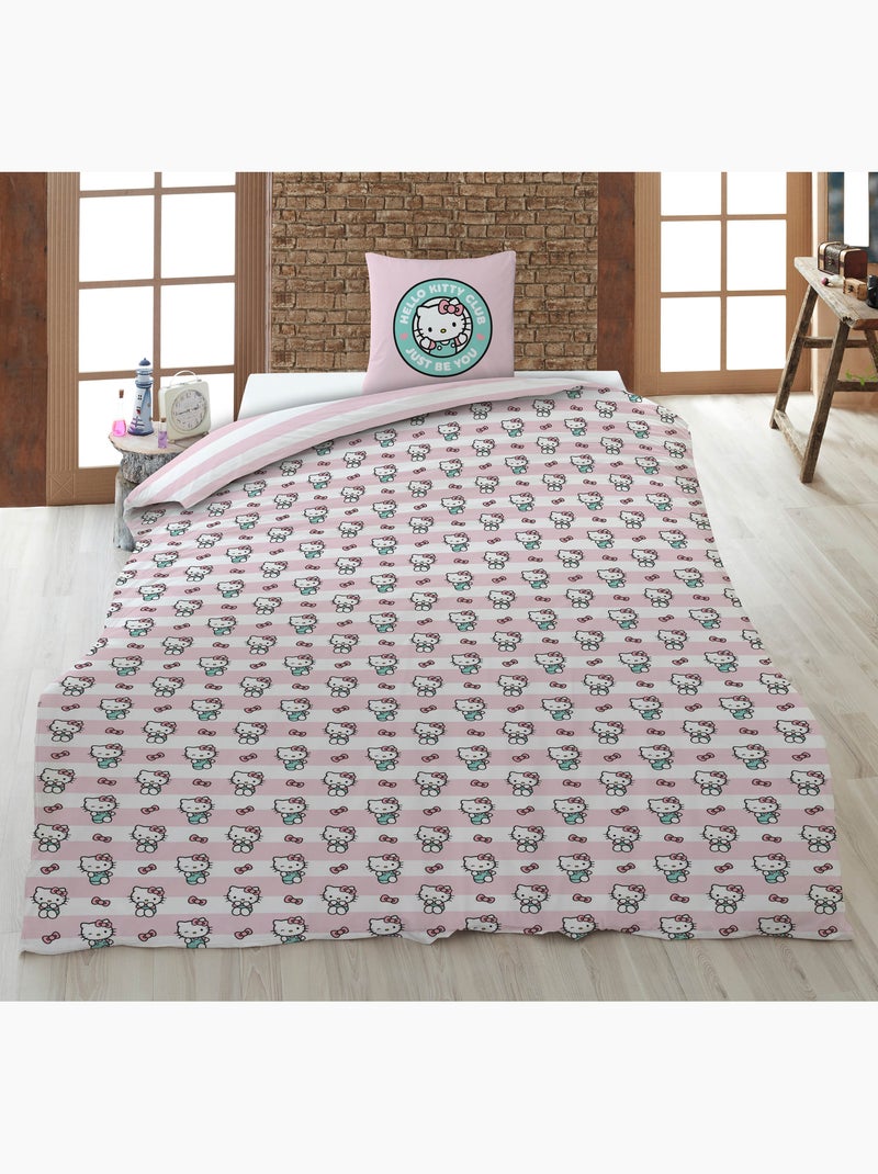 Parure de Lit Fille Hello Kitty Club 140x200 cm + Taie 65x65 cm Polycoton Réversible | Just Be You | Beige/Rose - Kiabi