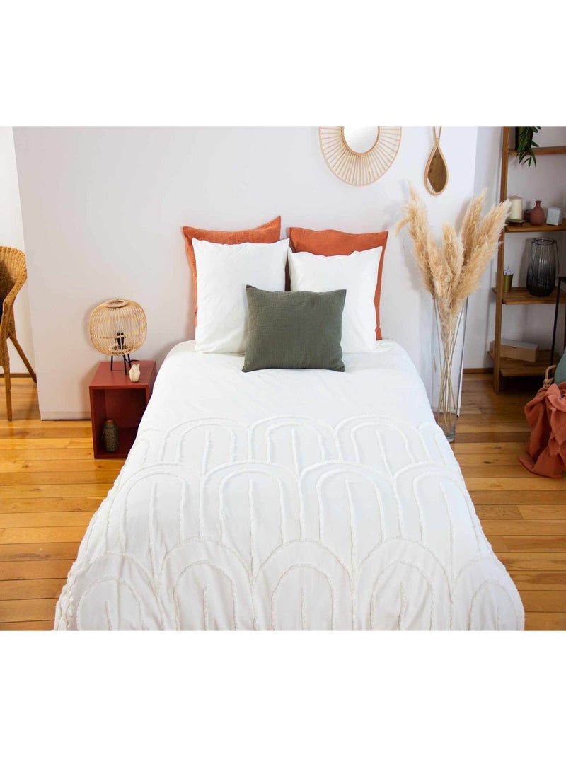 Parure de lit finition tufté - 100% coton lavé 52 fils/cm² Blanc - Kiabi