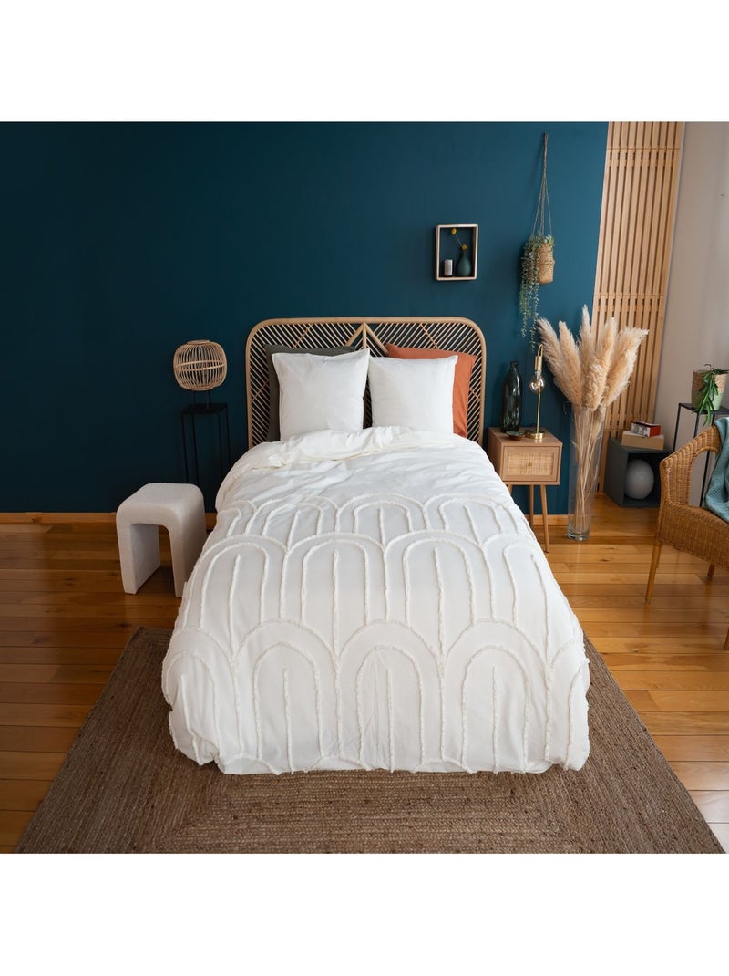 Parure de lit finition tufté - 100% coton lavé 52 fils/cm² Blanc - Kiabi