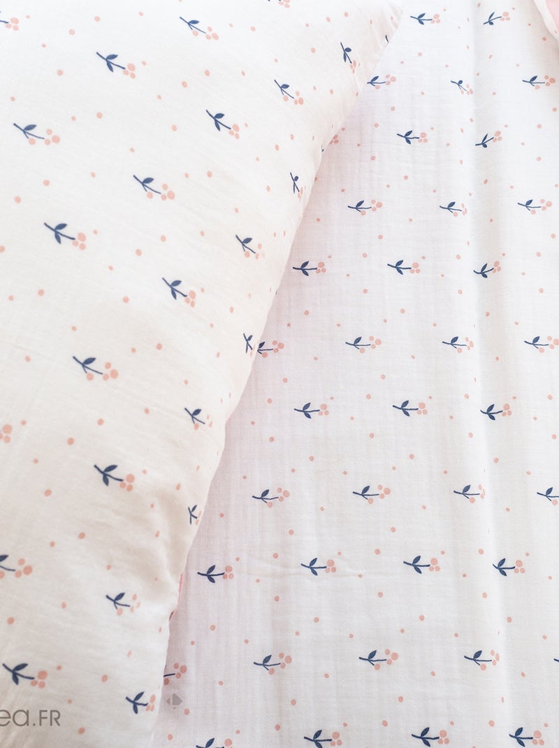 Parure de lit FIORI double gaze de coton Rose - Kiabi