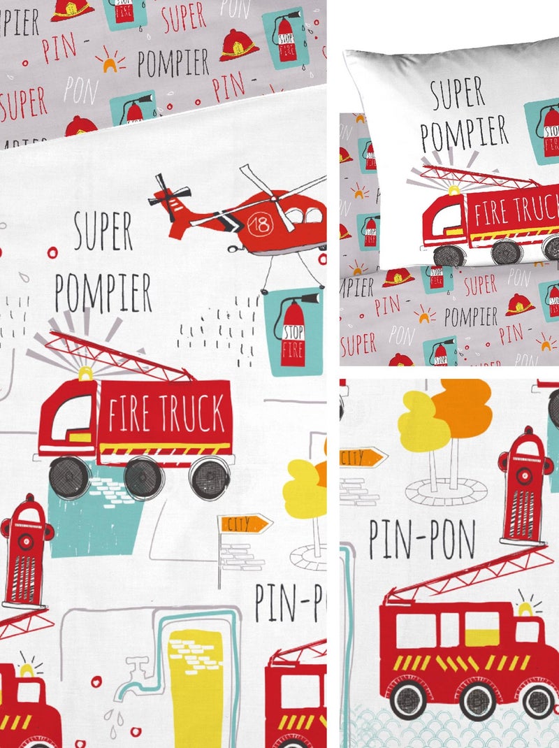 Parure de lit FIRE TRUCKS coton Rouge - Kiabi