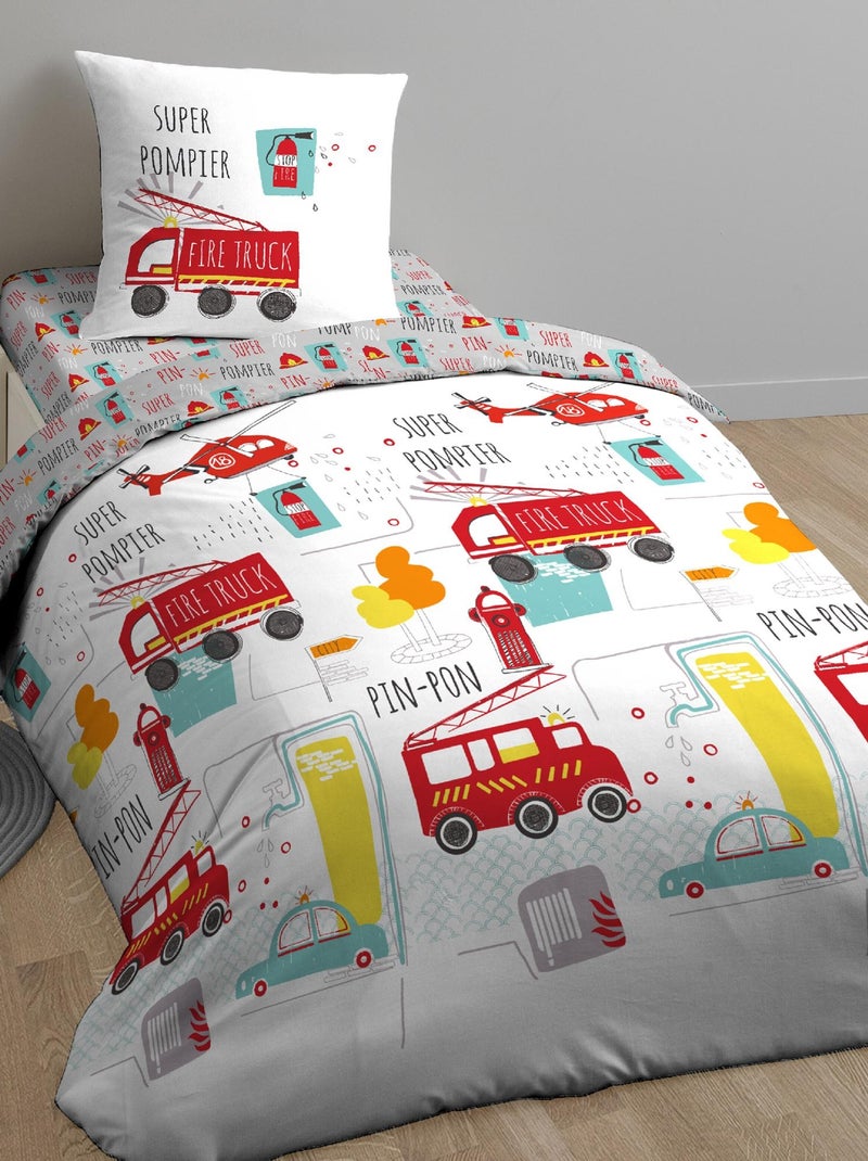 Parure de lit FIRE TRUCKS coton Rouge - Kiabi