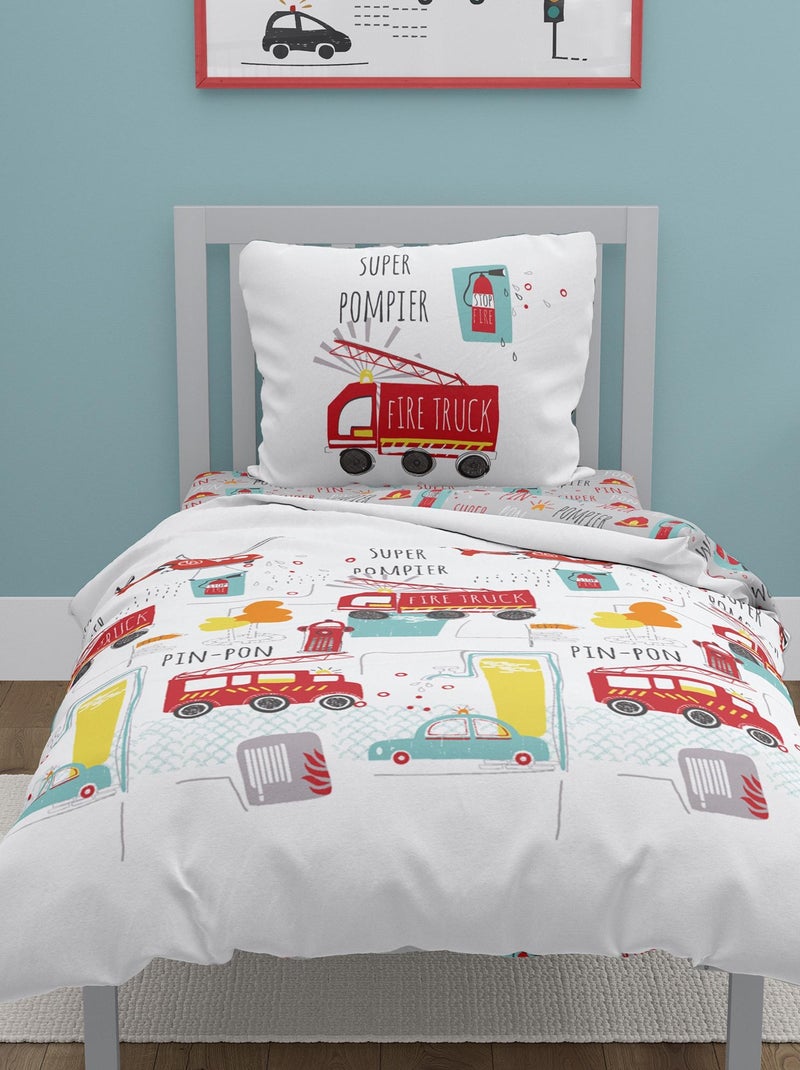 Parure de lit FIRE TRUCKS coton Rouge - Kiabi