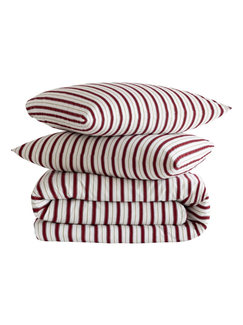 Parure de lit flanelle coton à rayures Bordeaux - Kiabi