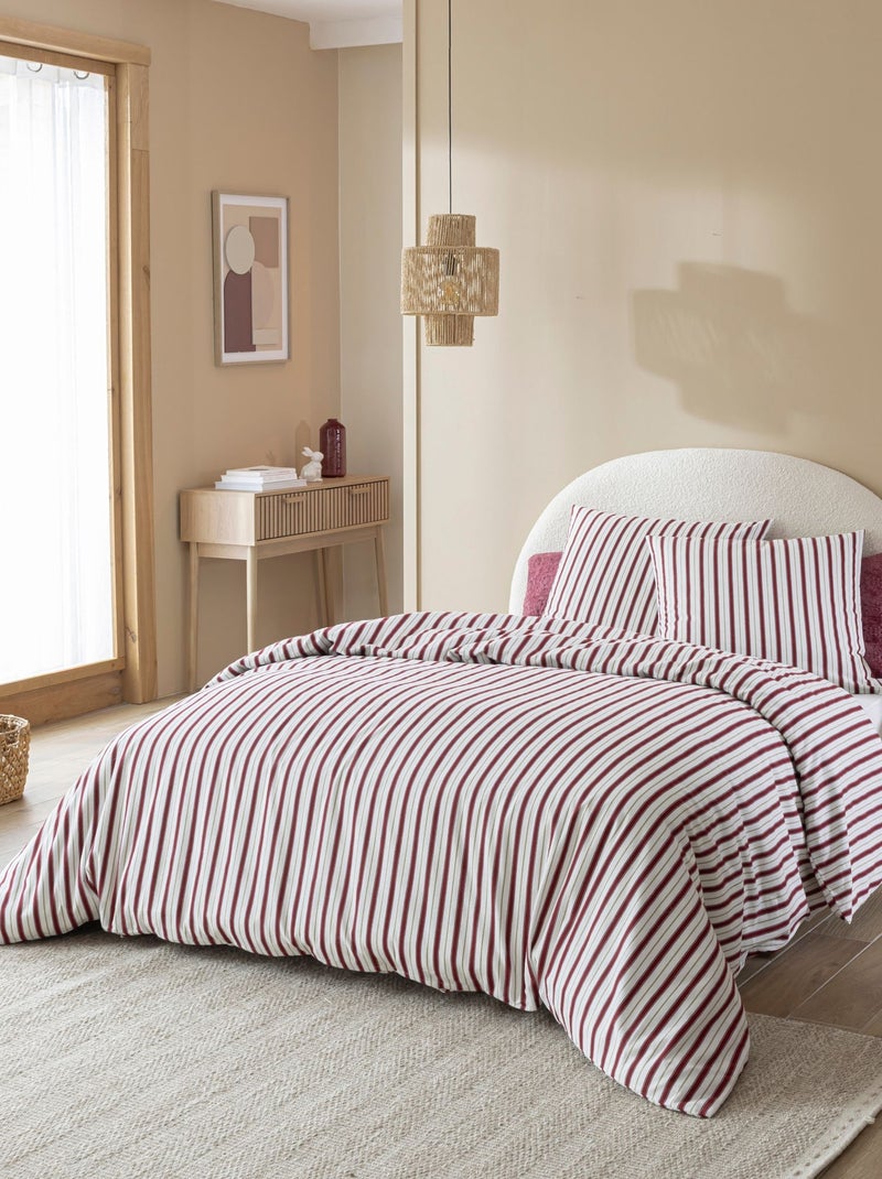 Parure de lit flanelle coton à rayures Bordeaux - Kiabi
