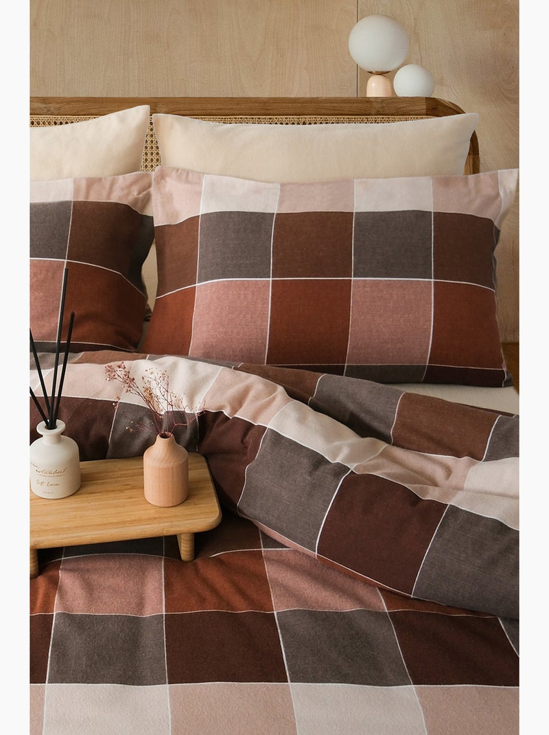 Parure de lit Flanelle de coton imprimé "Echo-Marron" Marron - Kiabi