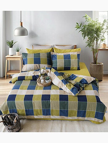 Parure de lit Flanelle de coton imprimé "Echo-Vert