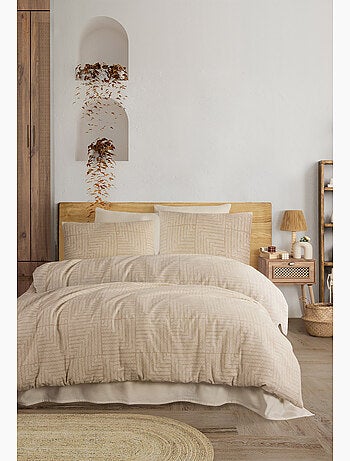 Parure de lit Flanelle de coton imprimé "Zenith beige