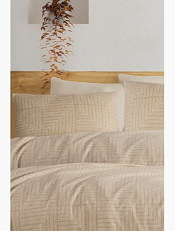 Parure de lit Flanelle de coton imprimé "Zenith beige