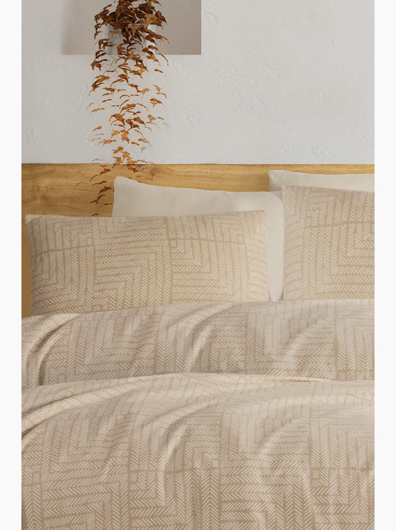 Parure de lit Flanelle de coton imprimé "Zenith beige" Beige - Kiabi