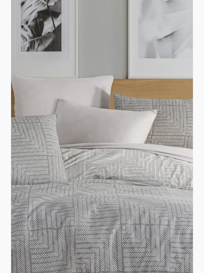 Parure de lit Flanelle de coton imprimé "Zenith gris" Gris - Kiabi