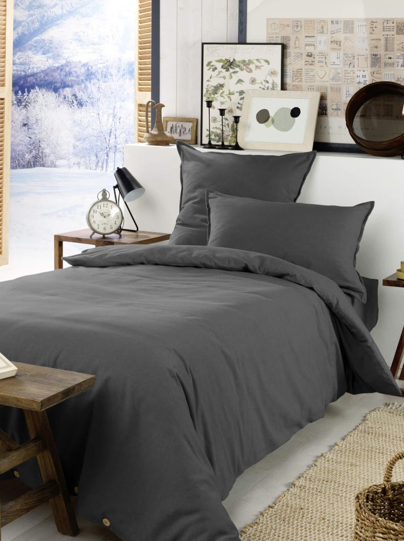 Parure de lit flanelle gris anthracite - Kiabi