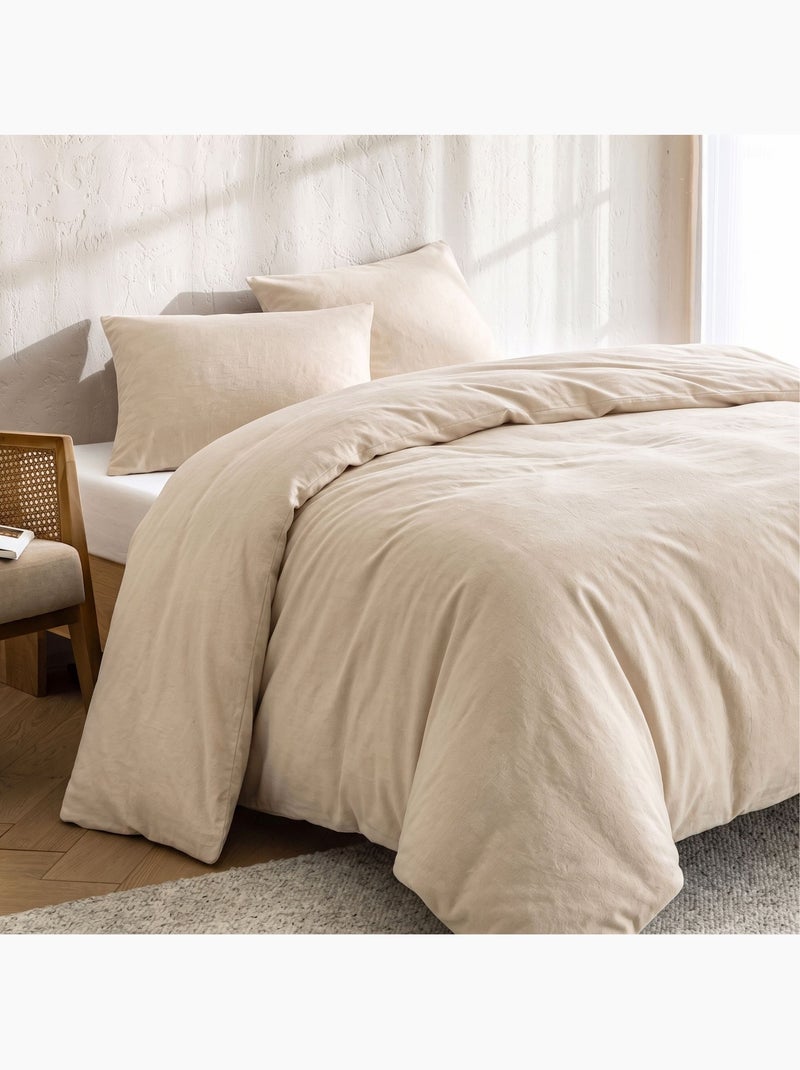 Parure de lit flanelle uni Ecru - Kiabi