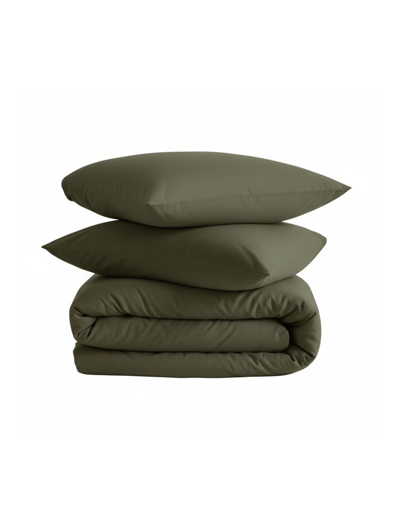 Parure de lit flanelle uni Kaki - Kiabi