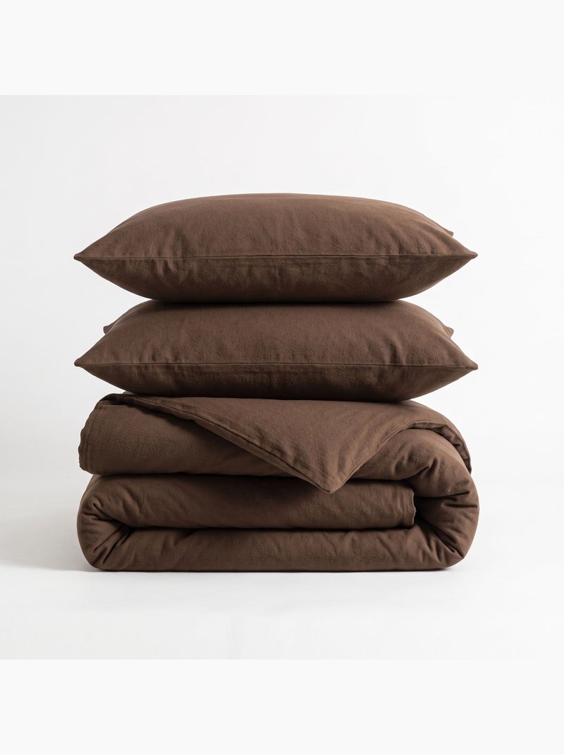 Parure de lit flanelle uni Marron - Kiabi