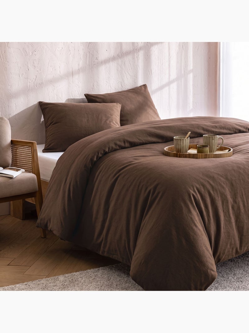 Parure de lit flanelle uni Marron - Kiabi