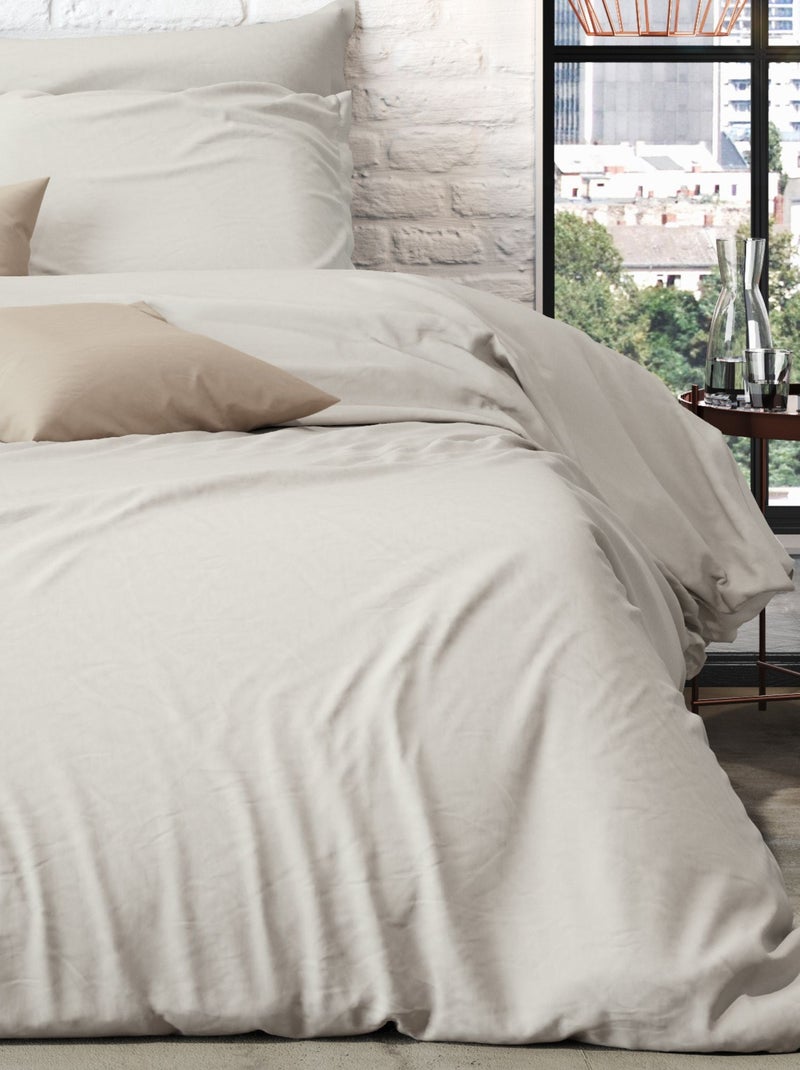 Parure de lit flanelle unie Beige - Kiabi