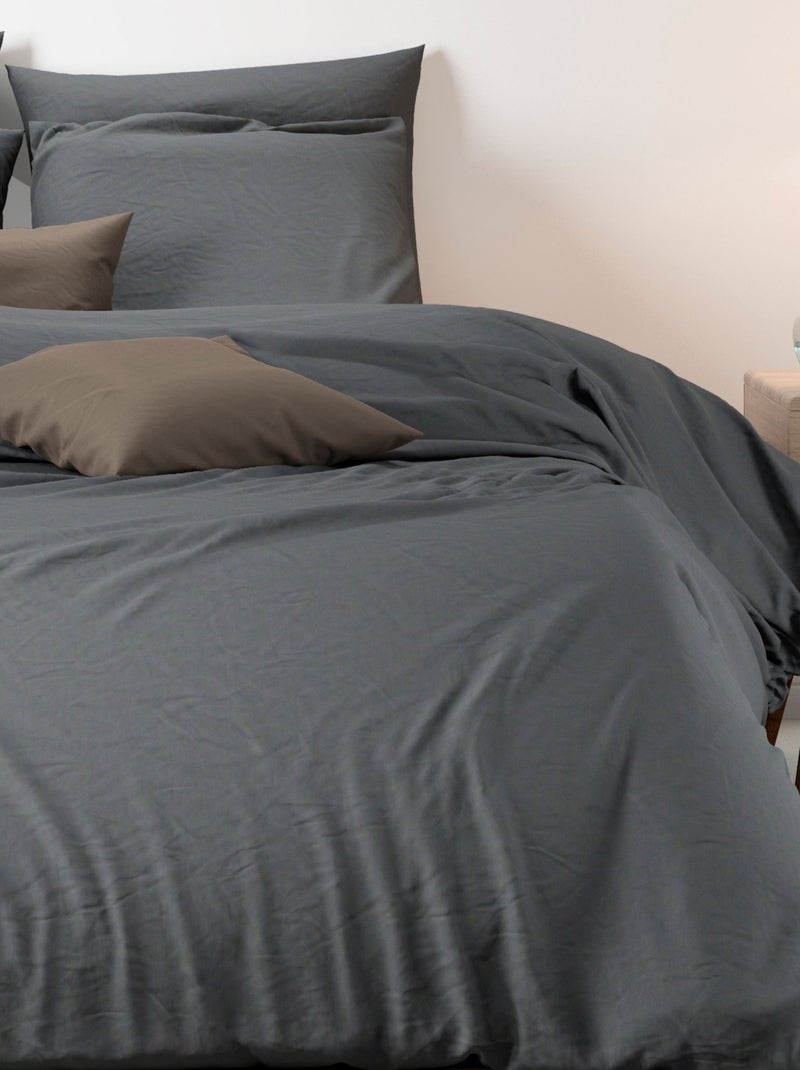 Parure de lit flanelle unie gris anthracite - Kiabi