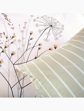 Parure de lit fleur zen - 100% coton 57 fils/cm² - 240x220 / blanc