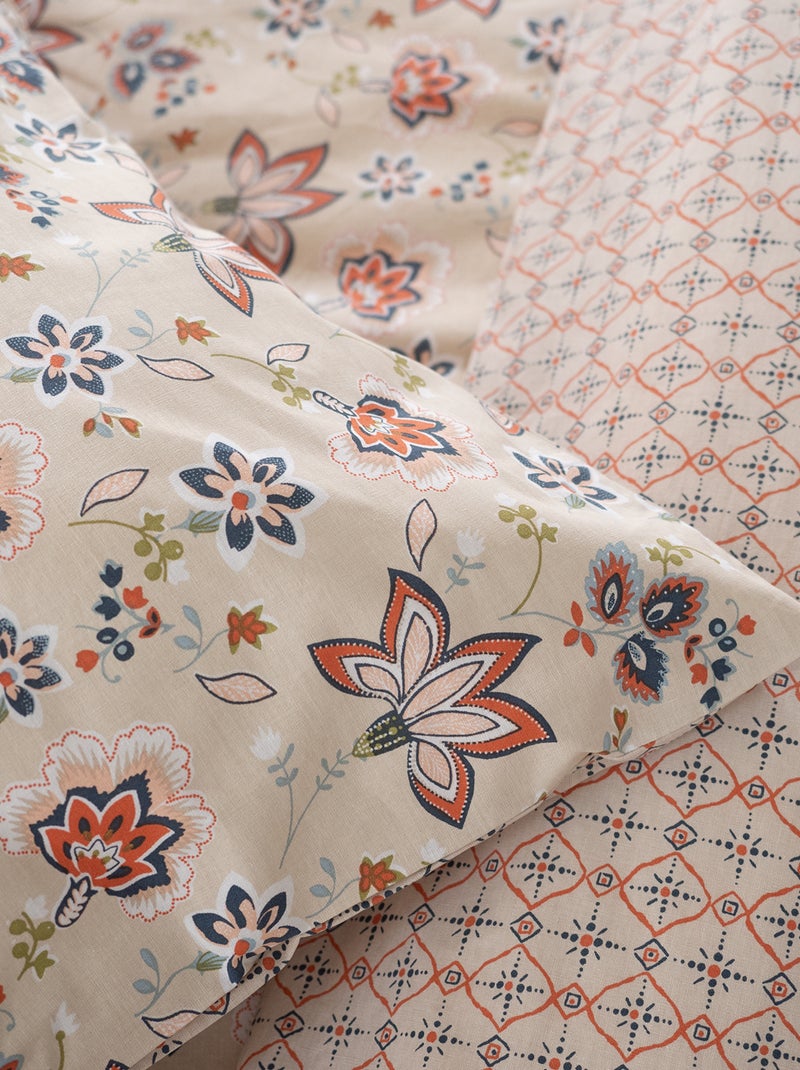 Parure de lit fleurie - 2 personnes Beige - Kiabi