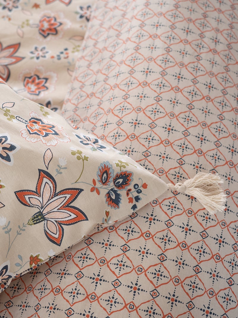 Parure de lit fleurie - 2 personnes Beige - Kiabi