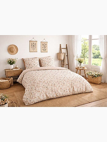 Parure de lit FLEURS Champêtre réversible - 240x220 / Beige