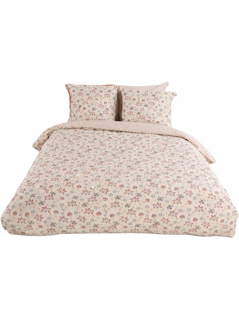 Parure de lit FLEURS Champêtre réversible Beige - Kiabi