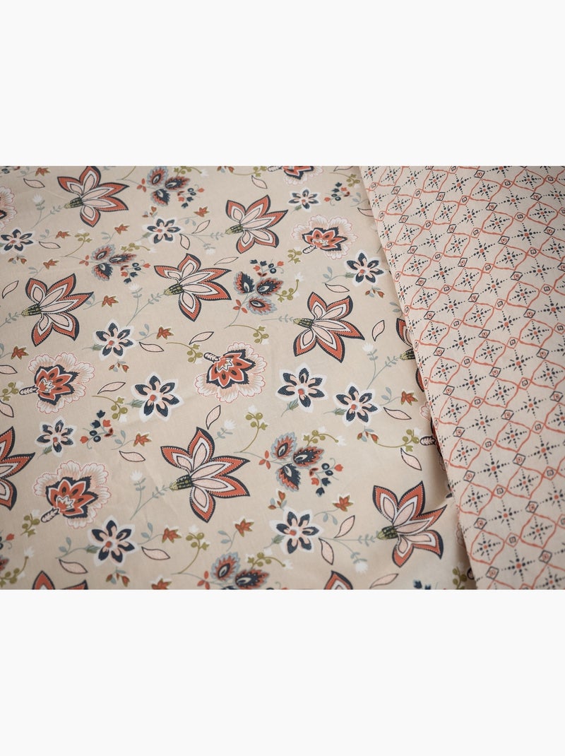 Parure de lit FLEURS Champêtre réversible Beige - Kiabi