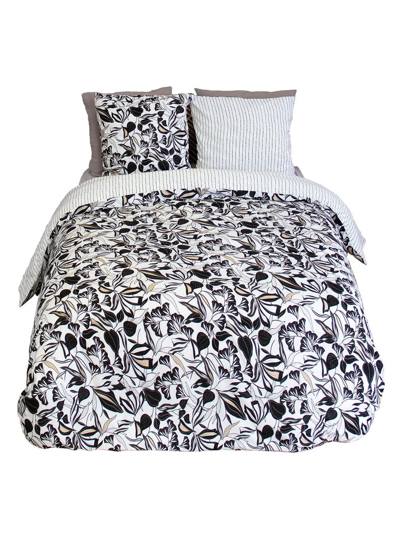 Parure de lit FLORE polyester Noir Blanc - Kiabi