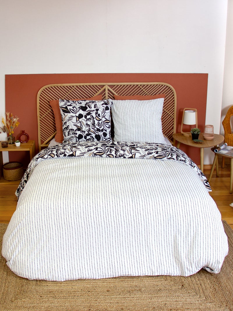 Parure de lit FLORE polyester Noir Blanc - Kiabi