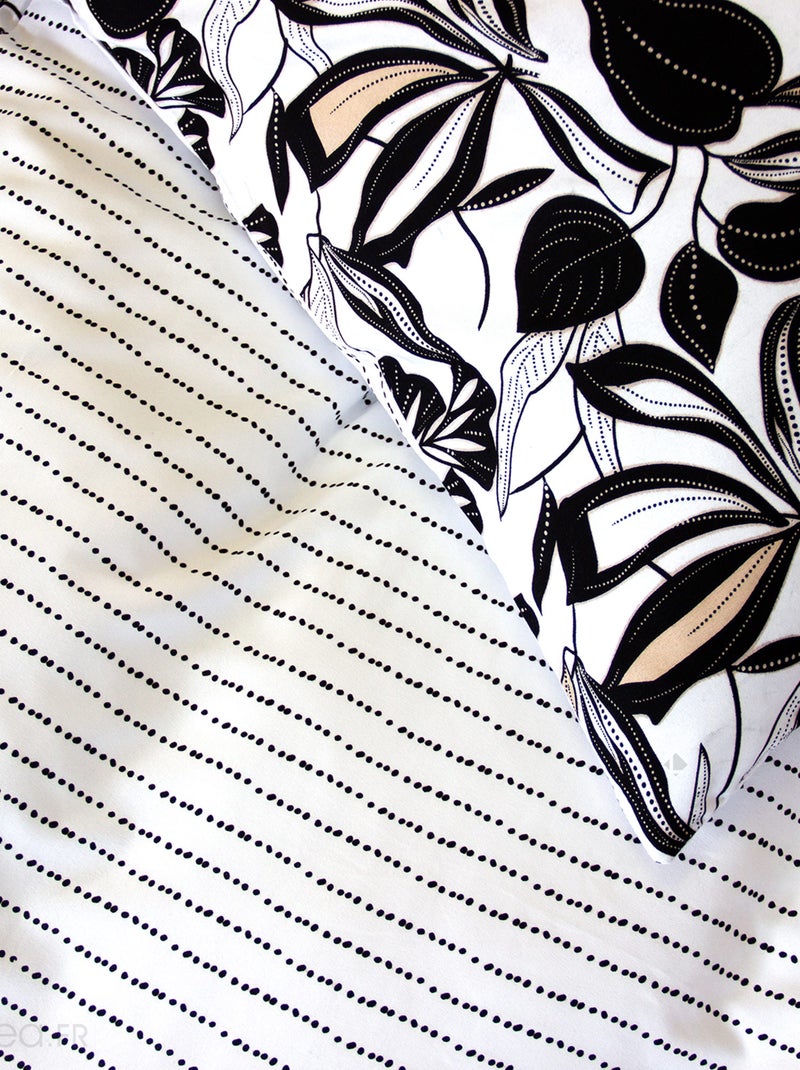 Parure de lit FLORE polyester Noir Blanc - Kiabi