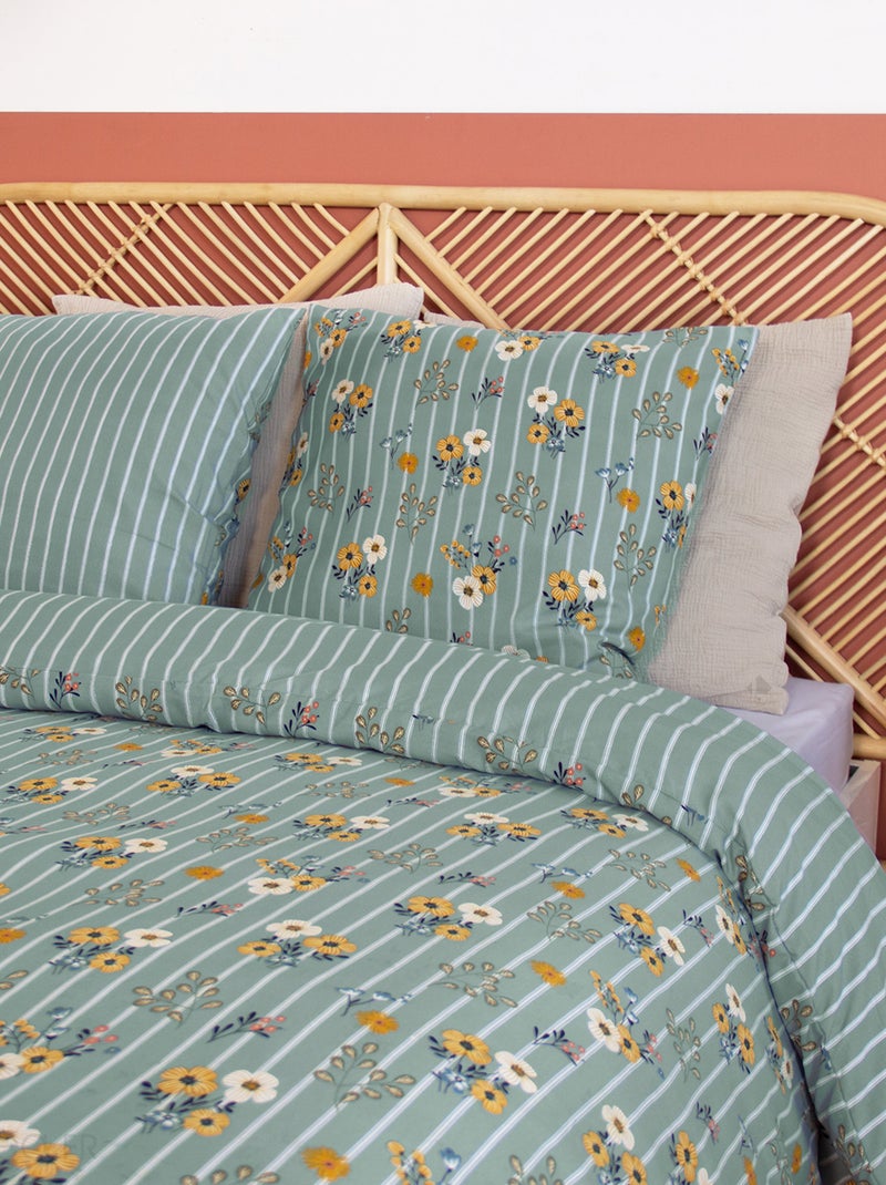 Parure de lit FLORINETTE polyester microfibre Vert d'eau - Kiabi