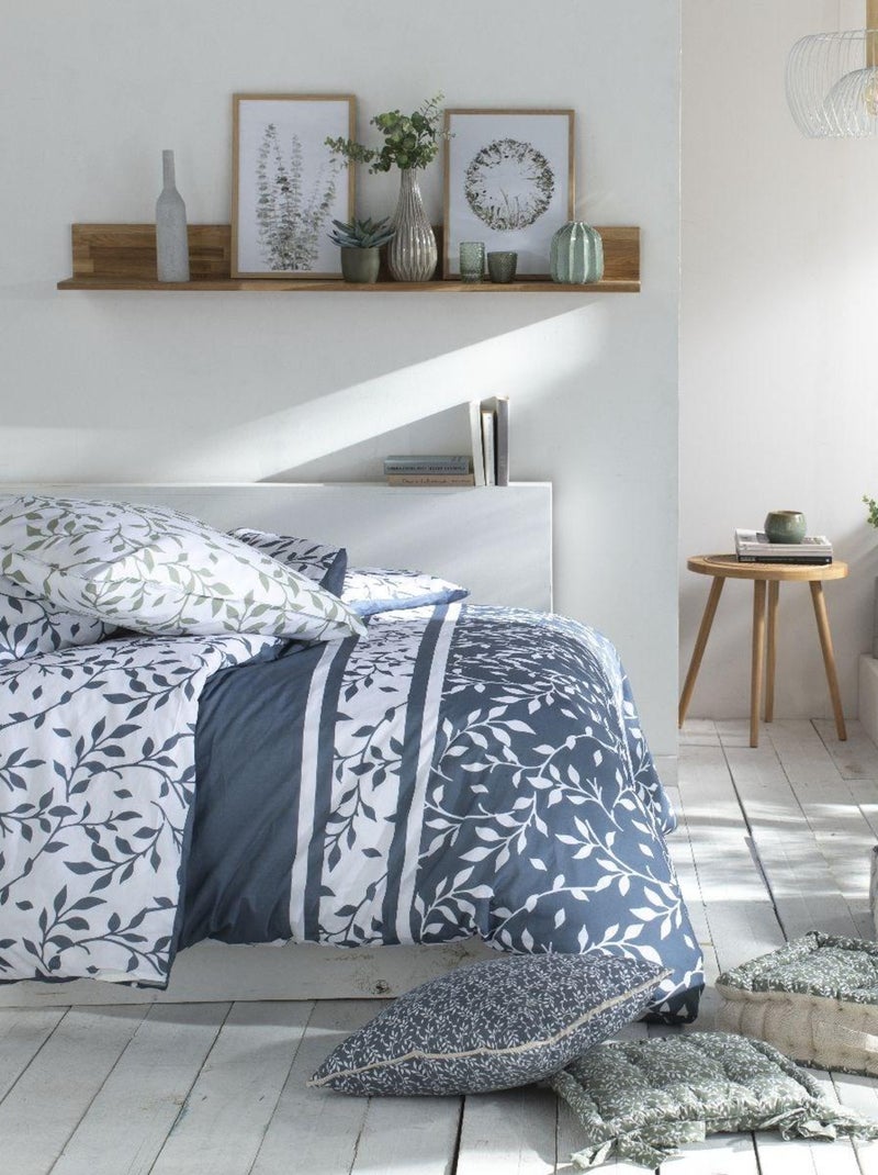 Parure de lit FLOWER GARDEN Bleu gris - Kiabi