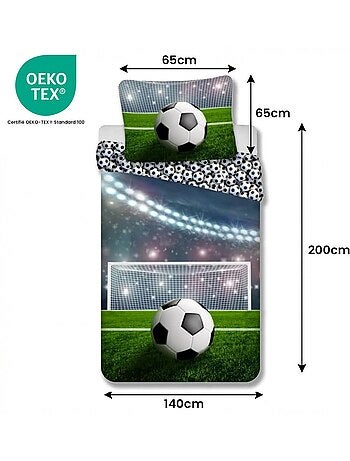 Parure de Lit Football Enfant, 100% Coton Oeko-Tex, Lit 1 place, STADE
