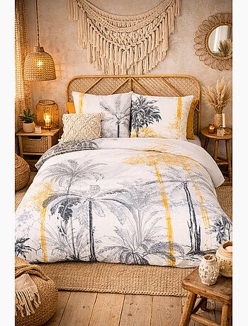 Parure de lit forêt apaisante - 100% coton 57 fils/cm² - 240x220 / blanc