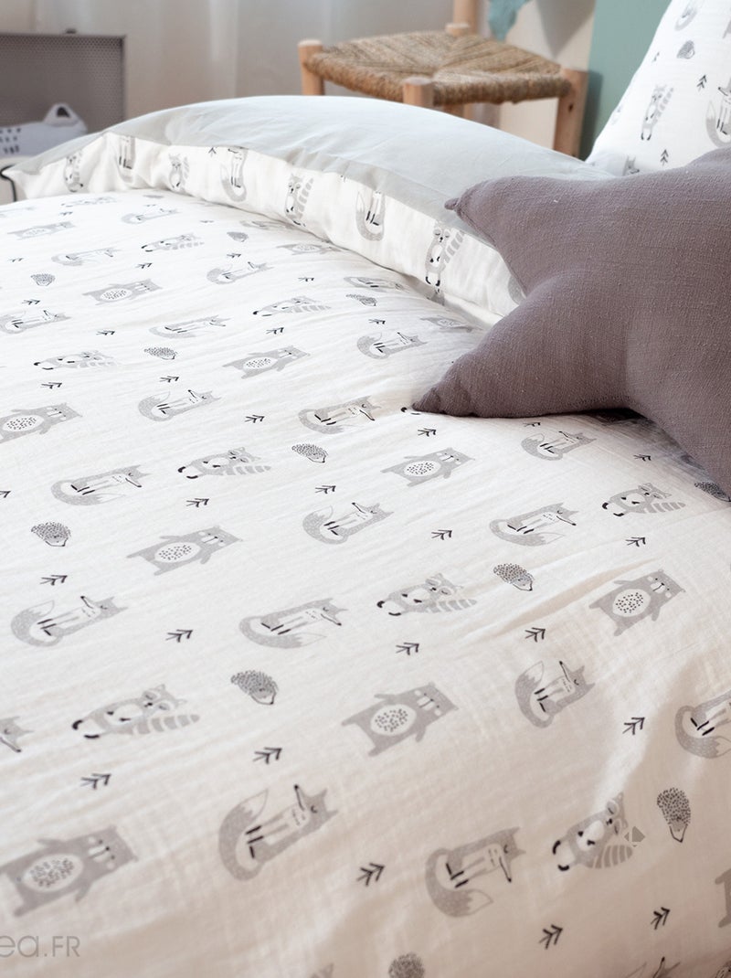 Parure de lit FORET double gaze de coton Gris - Kiabi