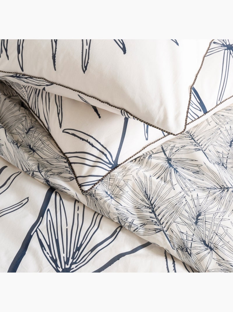 Parure de lit Future Home ORPHEE coton imprimé tropical réversible 240x260 Blanc Bleu - Kiabi