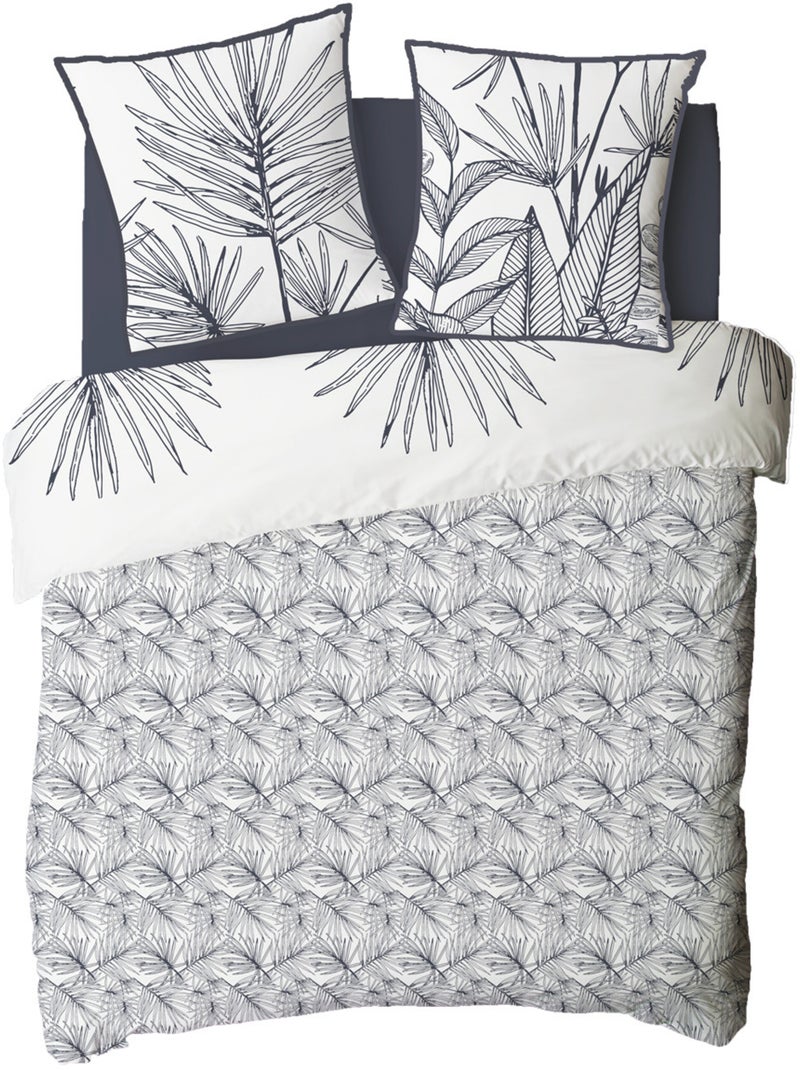 Parure de lit Future Home ORPHEE coton imprimé tropical réversible 240x260 Blanc Bleu - Kiabi
