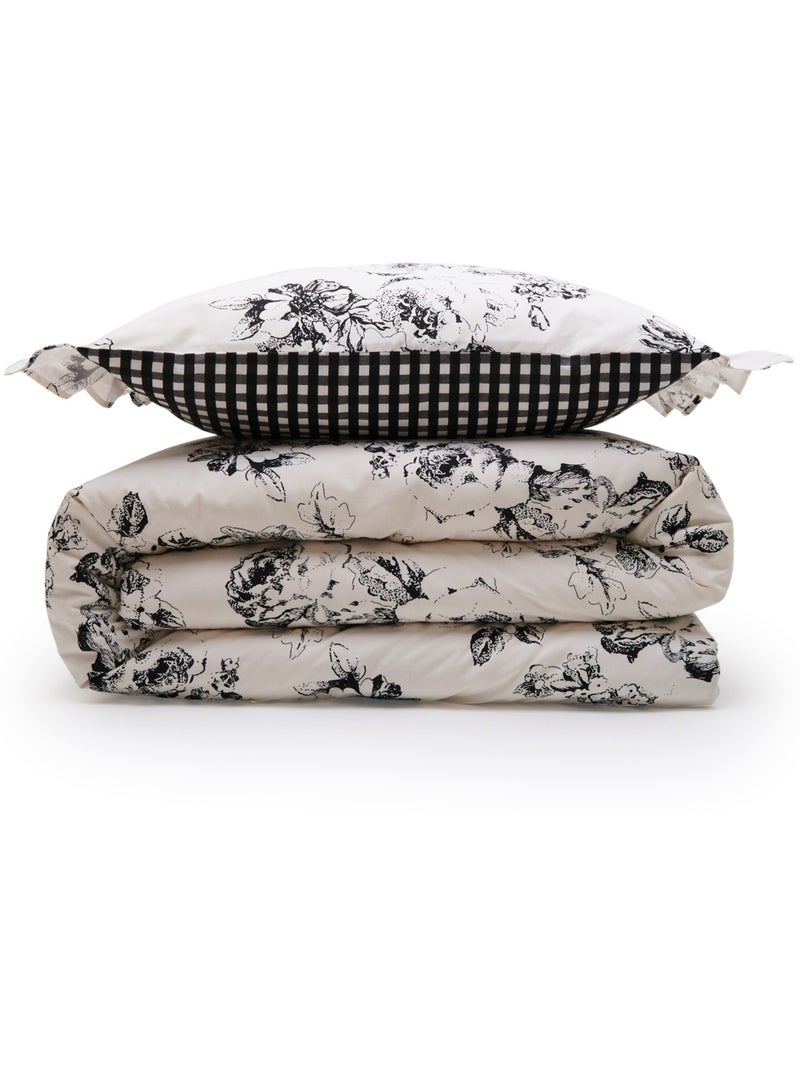 Parure de lit Future Home ORPHEE coton imprimé tropical réversible 240x260 Blanc Bleu - Kiabi