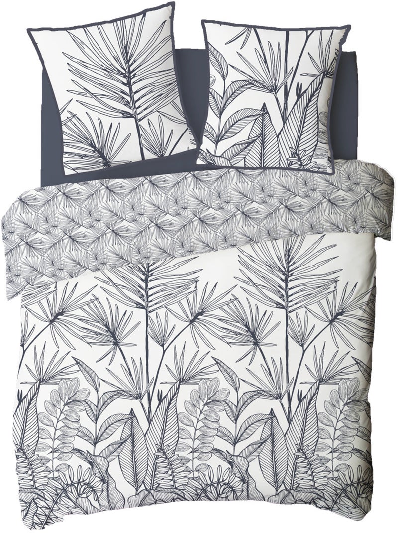 Parure de lit Future Home ORPHEE coton imprimé tropical réversible 240x260 Blanc Bleu - Kiabi