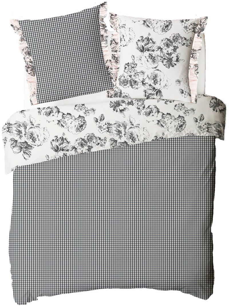 Parure de lit Future Home ORPHEE coton imprimé tropical réversible 240x260 Blanc Bleu - Kiabi