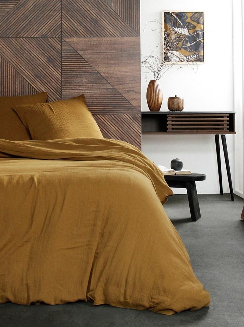 Parure de lit gaze de coton 2 personnes uni TERANGA SOWETO Bronze - Kiabi