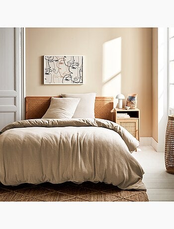 Parure de lit gaze de coton 2 places beige Alix