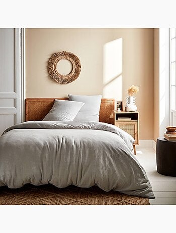 Parure de lit gaze de coton 2 places gris clair Alix