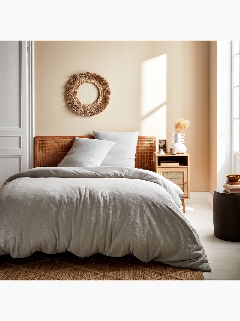 Parure de lit gaze de coton 2 places gris clair Alix Gris clair - Kiabi