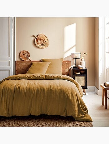 Parure de lit gaze de coton 2 places miel Alix