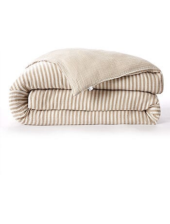 Parure de lit gaze de coton à rayures beige