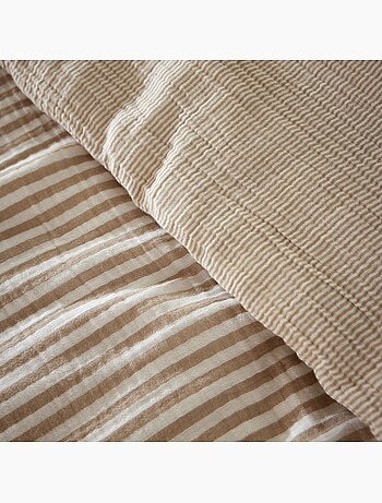Parure de lit gaze de coton à rayures beige